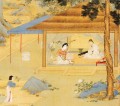 konghou joueur dans un pavillon ancienne Chine à l’encre